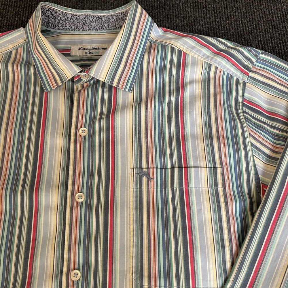 Tommy Bahama Island Zone Men's Long Sleeve Large Multicolor Striped‎ Pima Preppy